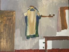 Derek Inwood (1925-2012). oil on board, Interior scene with hanging clothes, unsigned, unframed,