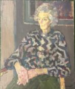 Derek Inwood (1925-2012). oil on foam board, Portrait, "Mary Toft Hilton 1908-1997" (Gillian