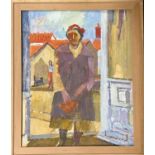 Derek Inwood (1925-2012). oil on board, "Gillian at the Door", signed, titled verso, framed,