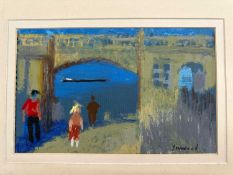 Derek Inwood (1925-2012), Figures at Sheringham Beach, Pastel, signed 1929, mounted