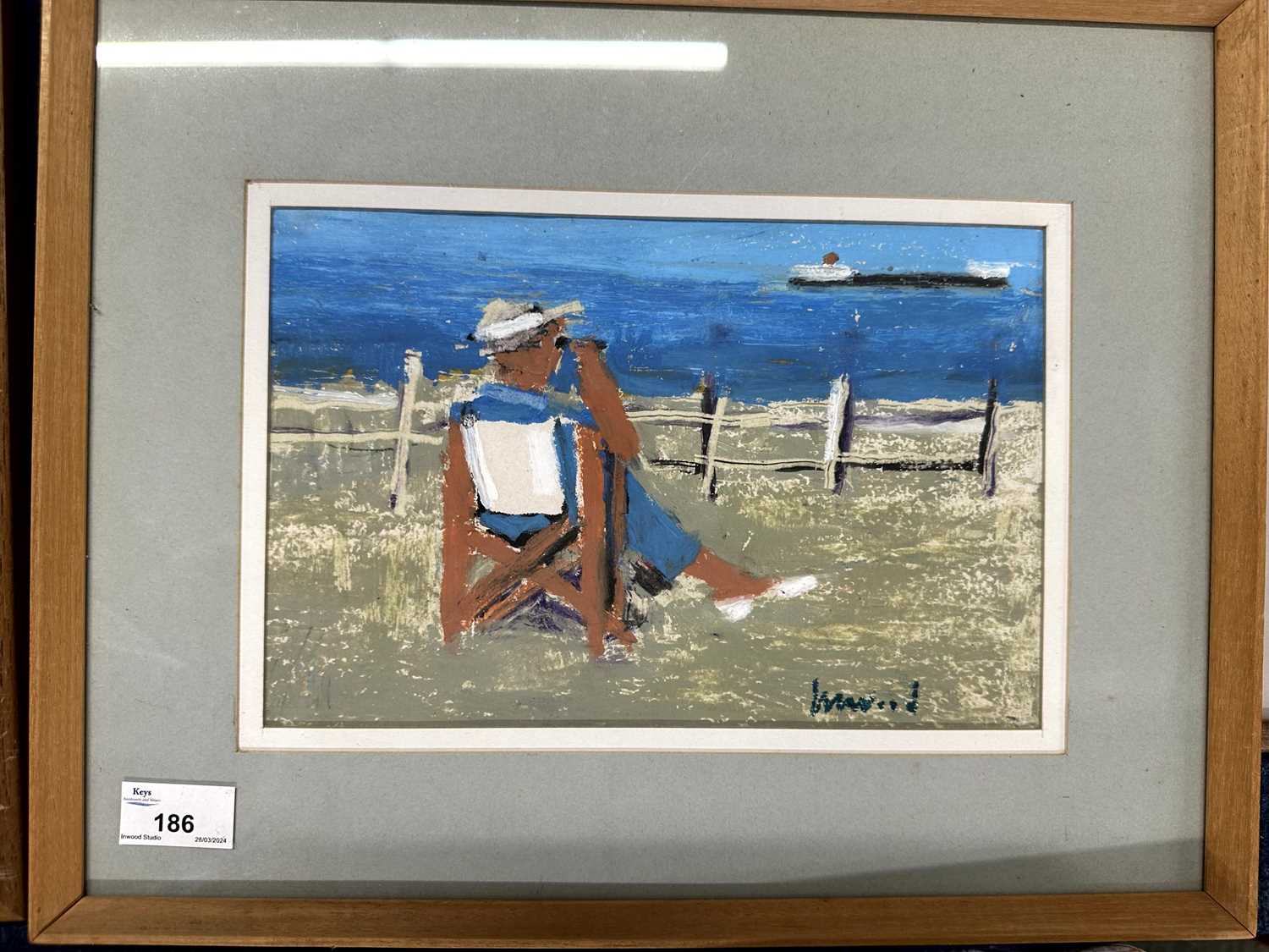 Derek Inwood (1925-2012). pastel, "Man in Deckchair", framed, glazed, signed, titled verso,