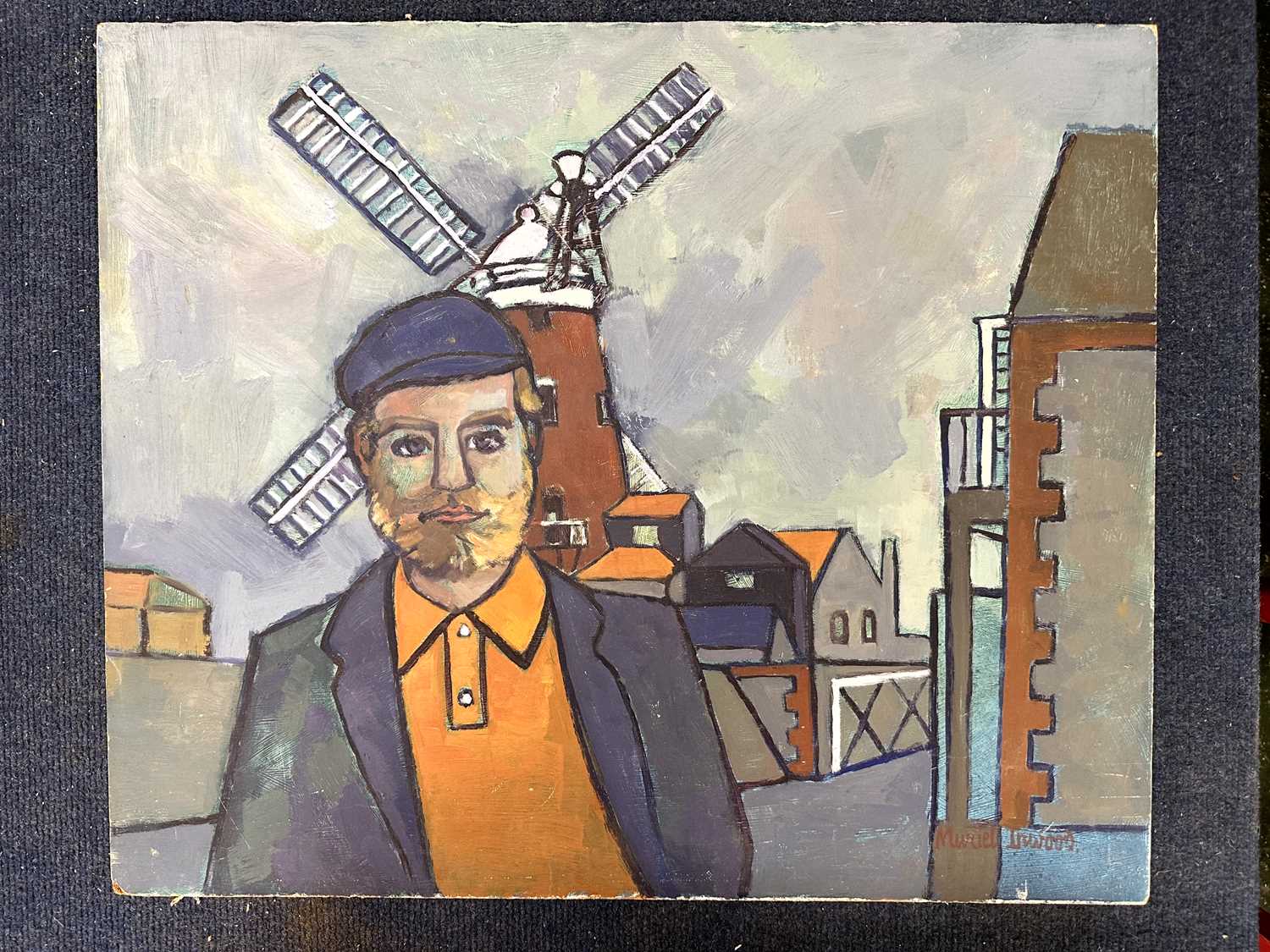 Muriel Inwood. oil on board, Figure by a Windmill, signed, unframed,