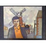 Muriel Inwood. oil on board, Figure by a Windmill, signed, unframed,