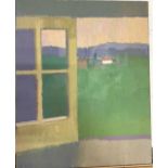 Derek Inwood (1925-2012). oil on board, "View from Window, ?Goult", titled verso, unframed, 20" x