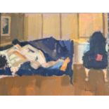 Derek Inwood (1925-2012). oil on board, "Nude on the Sofa", signed, unframed,