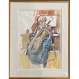 Derek Inwood (1925-2012). watercolour, Cellist, framed/glazed,