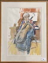 Derek Inwood (1925-2012). watercolour, Cellist, framed/glazed,
