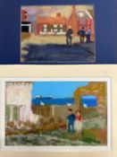 Derek Inwood (1925-2012), two Pastels, landscapes, beachfront and town scene with figures.