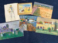 Derek Inwood (1925-2012), six various sketches in pastel and mixed media