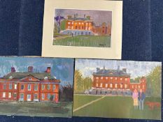 Derek Inwood (1925-2012), 3 various pastels country houses, two possibly Walterton Hall, Norfolk