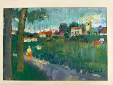 Derek Inwood (1925-2012), signed Pastel, walking by the river, mounted, 30 x 42