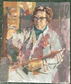 Derek Inwood (1925-2012). oil on board, Portrait, female artist at work, unframed,