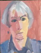 Derek Inwood (1925-2012). oil on card, Portrait of Gillian, artists label verso, unframed, 10" x 8"
