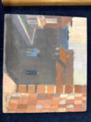 Derek Inwood (1925-2012). oil on fibrer board, "Morris Street, Sheringham", titled verso, signed,