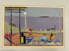 Derek Inwood (1925-2012), Pastel, beach scene with distant ship, signed / mounted, 22 x 32