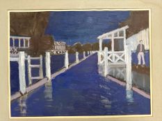 Derek Inwood (1925-2012), Pastel, riverside scene, 35 x 47.