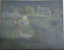 Derek Inwood (1925-2012). oil on board, "Yellow Boar, Leander Club", titled verso, unframed, 16" x