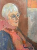 Derek Inwood (1925-2012). oil on foam board, Portrait of Gillian, signed, unframed,