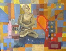 Derek Inwood (1925-2012). oil on board, Still Life, incl Buddha statue, unframed,