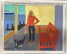 Derek Inwood (1925-2012). oil on card, "Liz and a Cat", titled verso, framed, signed,