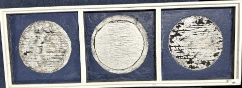 Derek Inwood (1925-2012). mixed media, Abstract, "Triptych of Moons", titled verso, framed,