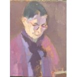 Derek Inwood (1925-2012). oil on fibre board, Portrait, "Janet King", signed, titled verso,