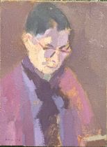 Derek Inwood (1925-2012). oil on fibre board, Portrait, "Janet King", signed, titled verso,