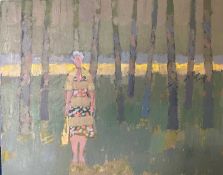 Derek Inwood (1925-2012). oil on board, Female figure in trees, unframed,