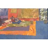 Derek Inwood (1925-2012). oil on board, Figure reclining on bed, unframed,