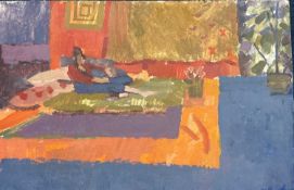 Derek Inwood (1925-2012). oil on board, Figure reclining on bed, unframed,