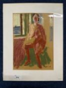 Derek Inwood (1925-2012), Signed figure and passing ship, titled verso, 29 x 21, mounted