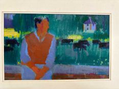 Derek Inwood (1925-2012), signed Pastel, figure in landscape, 26 x 41, mounted