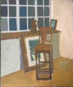 Derek Inwood (1925-2012). oil on board, "Studio at Night", titled verso, unframed,