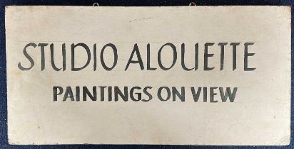 A hand-painted double-sided Sign, on foam board, "STUDIO ALOUETTE - PAINTINGS ON VIEW". , , ,