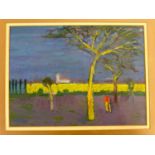 Derek Inwood (1925-2012), Pastel, landscape with figure in trees, 35 x 48,