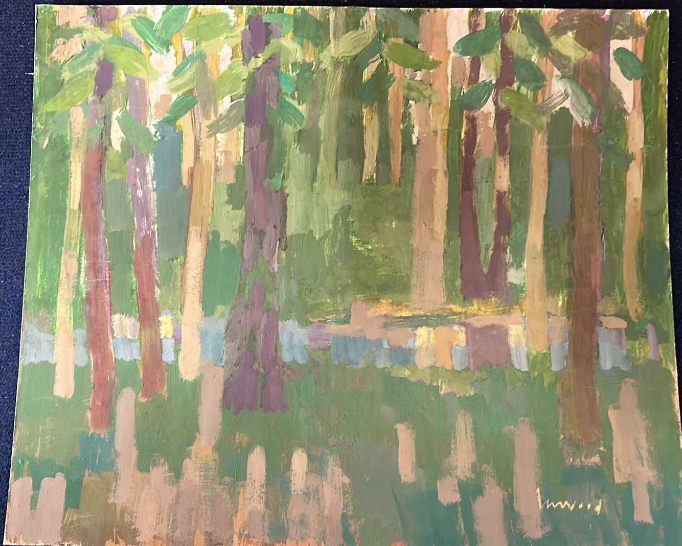 Derek Inwood (1925-2012). oil on card, Forest scene, signed, unframed, 20" x 24"