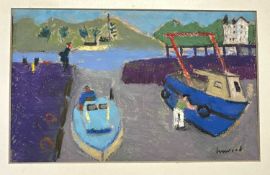 Derek Inwood (1925-2012), Pastel, working on boats 23 x 37, mounted