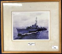 A framed photographic print titled "HMS Quadrant 1945", verso mounted photographic print of HMS