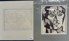 Derek Inwood (1925-2012), 2 mounted sketches, abstract and townscape, both mounted