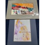 Derek Inwood (1925-2012), 2 mounted sketches, cello player (signed) and abstract landscape