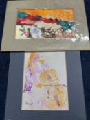 Derek Inwood (1925-2012), 2 mounted sketches, cello player (signed) and abstract landscape
