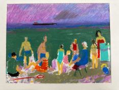 Derek Inwood (1925-2012), Pastel, day out at the beach, approximately 28 x 36