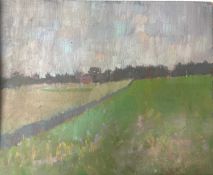 Derek Inwood (1925-2012). oil on board, Countryside landscape, artists label verso, unsigned,