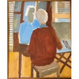 Derek Inwood (1925-2012). oil on board, Couple seated at a table, unsigned, framed,