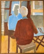 Derek Inwood (1925-2012). oil on board, Couple seated at a table, unsigned, framed,