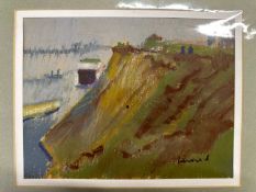 Derek Inwood (1925-2012), Pastel, coastal scene with cliffs, 18 x 23, mounted