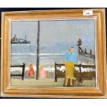 Derek Inwood (1925-2012). oil on board, Figures by the beach, signed, framed ,