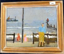 Derek Inwood (1925-2012). oil on board, Figures by the beach, signed, framed ,