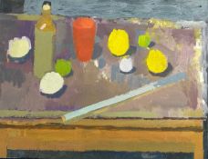 Derek Inwood (1925-2012). oil on board, Still life, table contents, unframed,