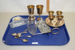 Mixed Lot: Various silver plated items, glass bedside clock etc